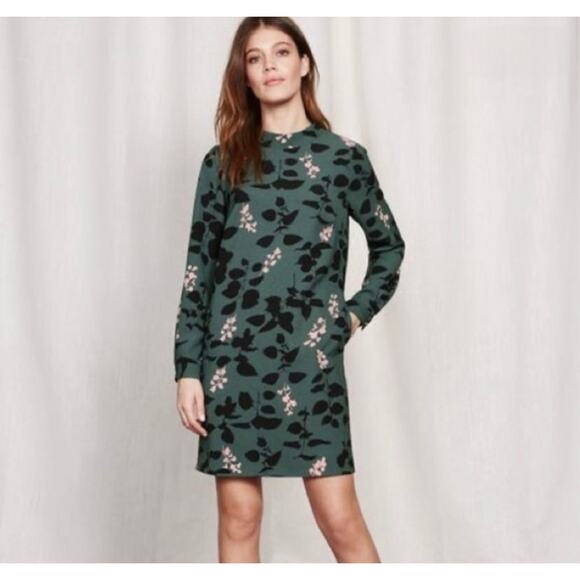 Boden Green Floral Long Sleeve Christobel  Shift Dress sz 14L - Picture 2 of 11